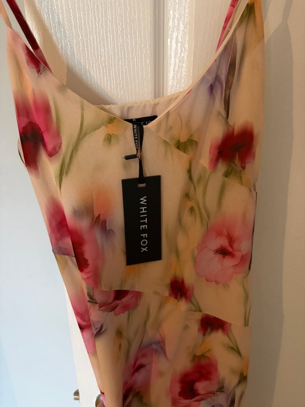 Floral Slip Midi Dress in Cream and Pink - Picture 5 of 5